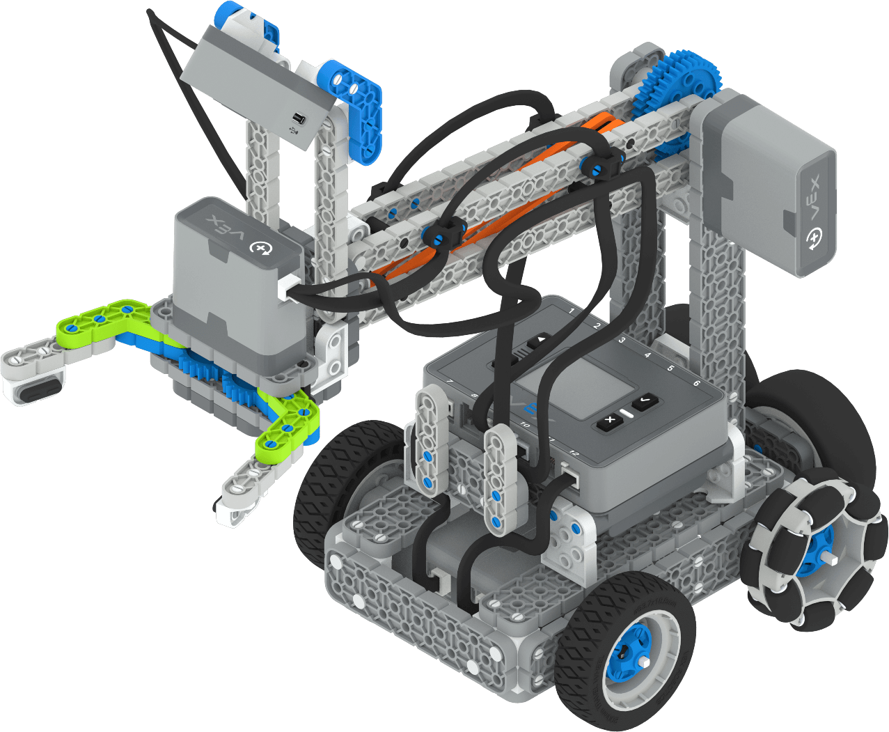 A Clawbot with the AI Vision Sensor mounted above the claw.