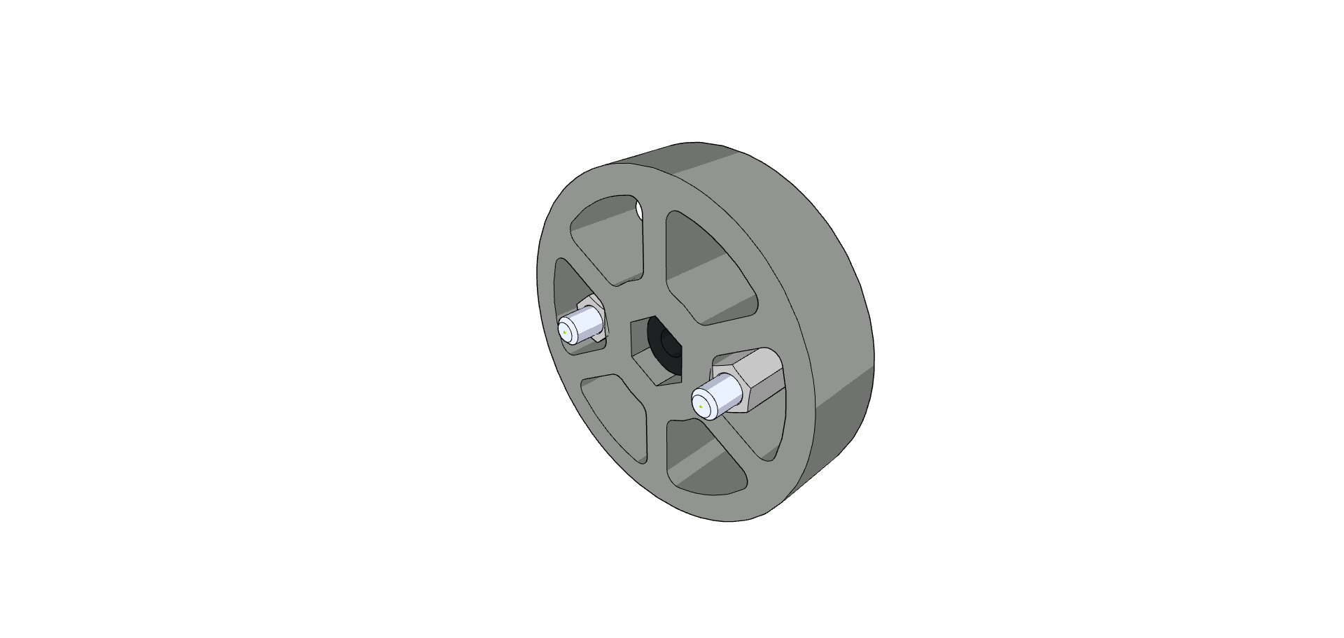 0.375-inch OD 0.5-inch Long Spacer is shown placed into the hex bore on the Flex Wheel.