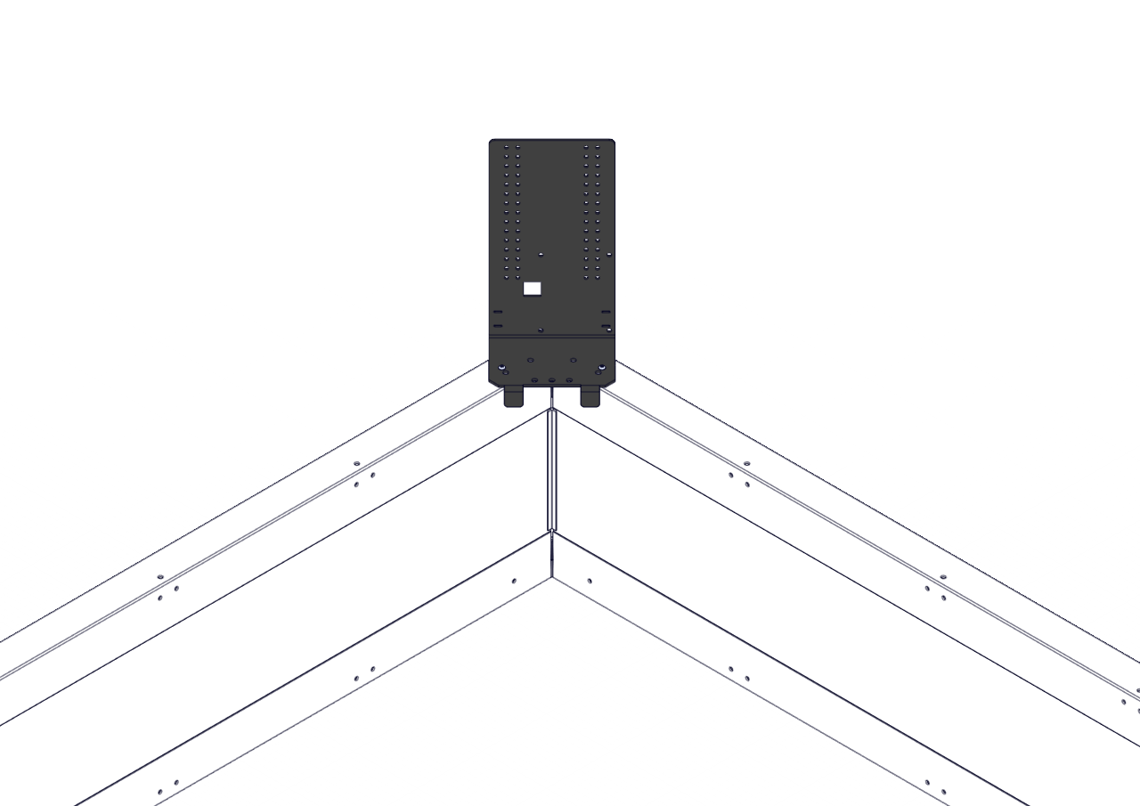 Assembly diagram showing the Field Monitor Stand and two Star Drive Screws being attached to the two added Nylock Nuts on a Corner Connector.