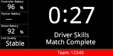 Field Control Brain after the match has been ended early. The timer is still shown, and in this example it reads 0:27.