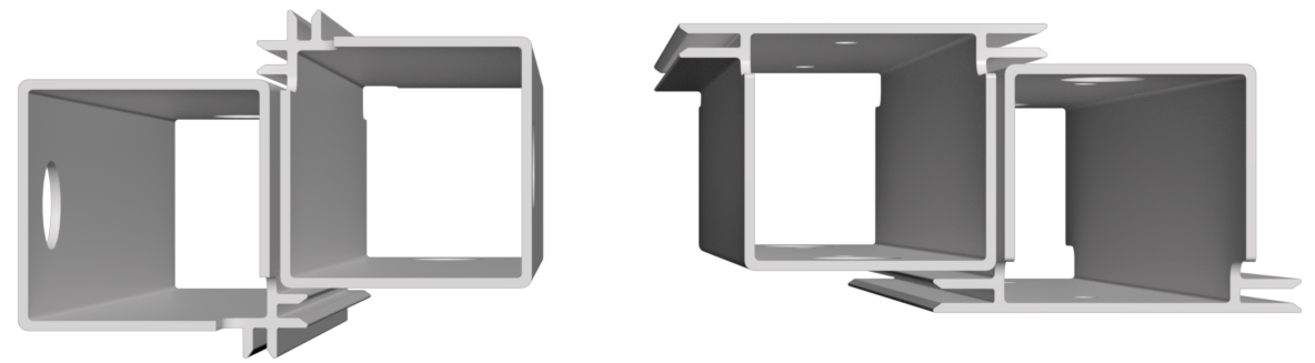 Short extrusion pieces are shown stacked together in two groups of two.