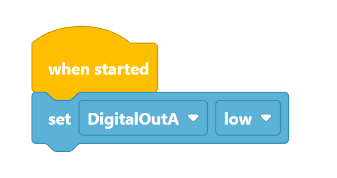 VEXcode V5 Blocks Project that reads When started, set DigitalOutA low.
