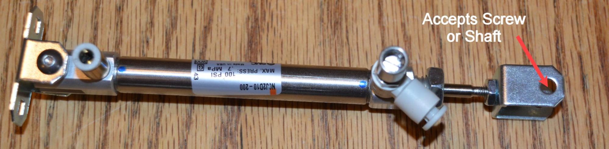 Cylinder Mount piece attached to a Cylinder with its hole for mounting to a Screw or Shaft highlighted.