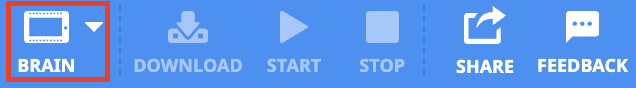 VEXcode V5 Toolbar with the Brain icon highlighted in between the Controller and Download icons.