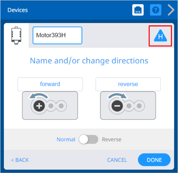 VEXcode V5 Devices window with the Limit Switch options shown. Above, the device's Smart Port icon is highlighted to indicate that it can be selected and changed.