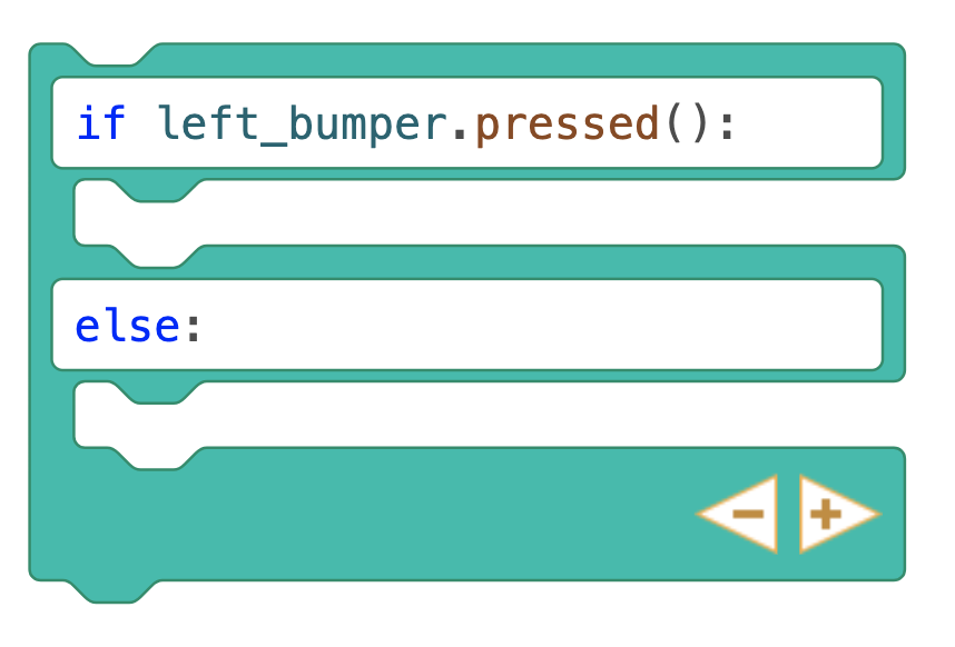 Switch C expandable block. The Python code reads if left_bumper.pressed(), else.