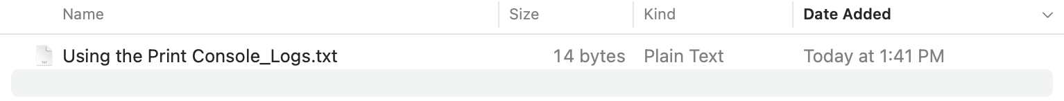 Saved Print Console text file is shown in the device's Downloads folder.