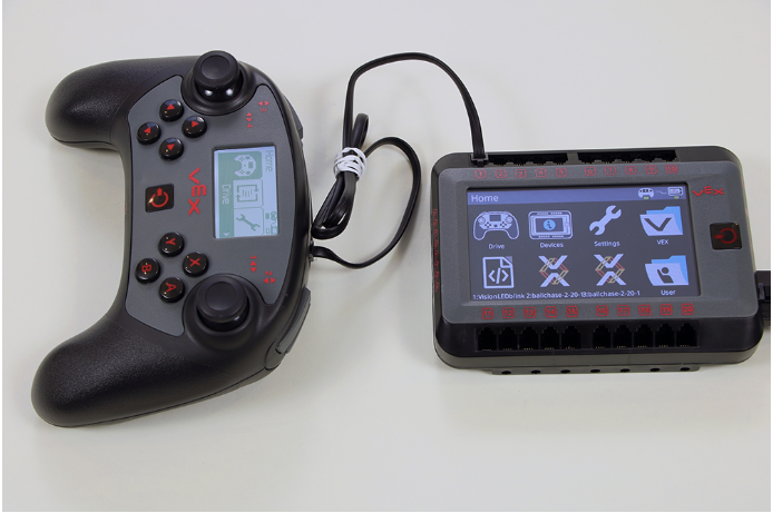 V5 Controller is shown with a wired connection to the first Smart Port on the V5 Brain.