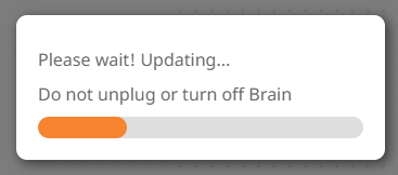 VEXcode V5 Updating prompt that has a progress bar and reads Please wait! Updating, do not unplug or turn off Brain.