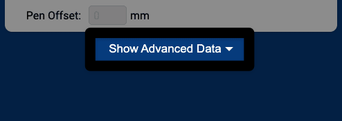 The very bottom of the Teach Pendant reads Show Advanced Data with a downward facing triangle indicating what to select to expand and view the Advanced Data.