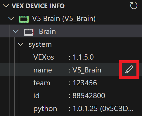 Cursor is hovering over the Name option inside the System folder, and there is a Pencil icon next to it that is highlighted.