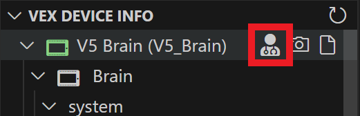 Mouse is hovered over the VEX Device Indicator folder, and the Battery Medic, Camera, and Event Log icons are shown next to the folder's title. The Battery Medic icon is highlighted.