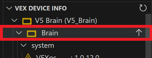 Cursor is hovering over the out of date Brain's folder and there is an Up Arrow icon next to it.