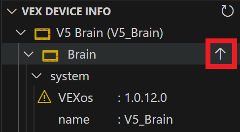 Cursor is hovering over the out of date Brain's folder and the Up Arrow icon next to it is highlighted.