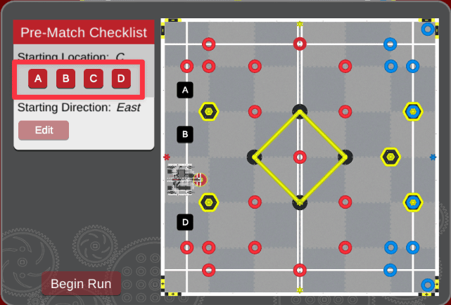 Robot starting position in the V5RC High Stakes Playground Window