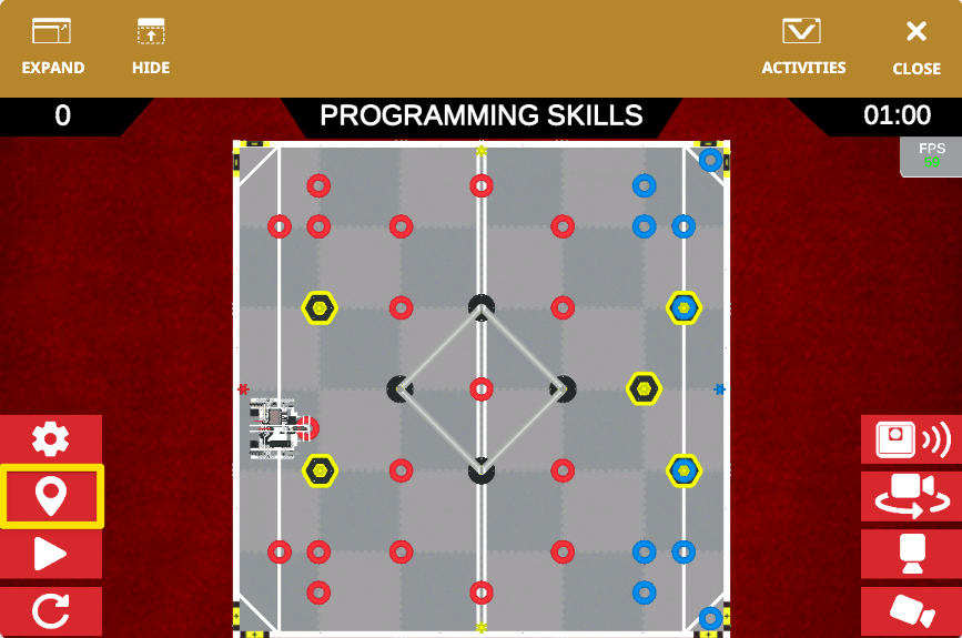 Start Location button for selecting the robot’s starting position in the V5RC High Stakes Playground Window