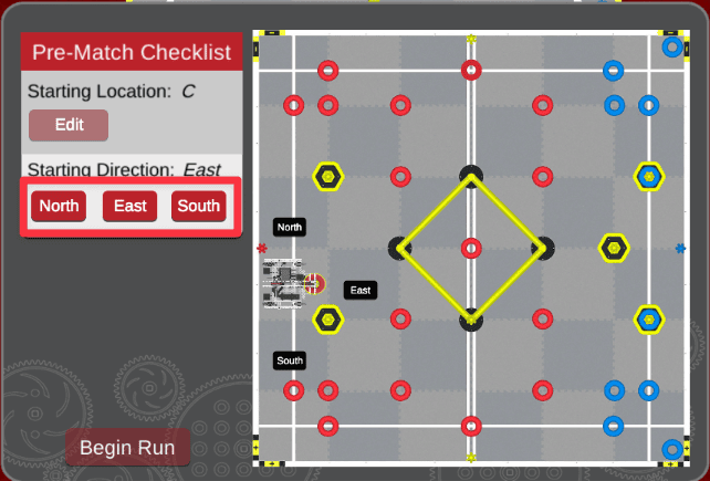 Start direction settings for the robot in the V5RC High Stakes Playground Window
