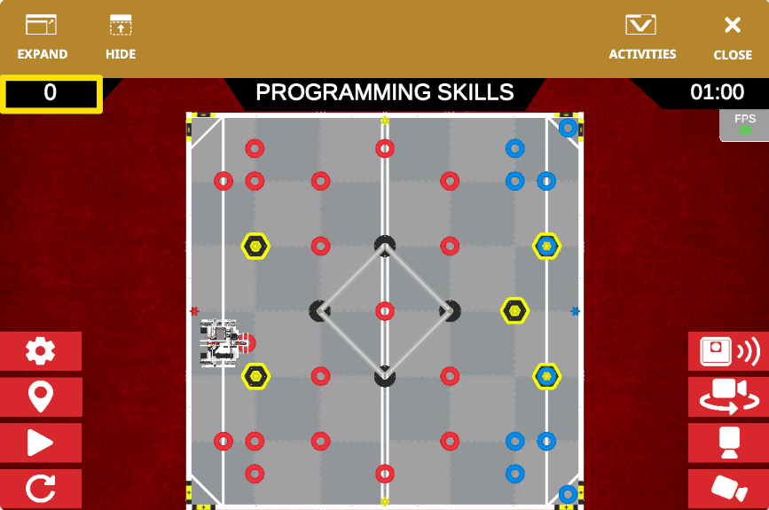 Score display with red and blue alliance scores, match timer, and match status