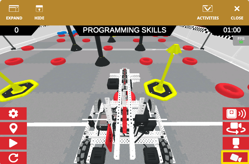 Camera chase view following the robot in the V5RC High Stakes Playground Window