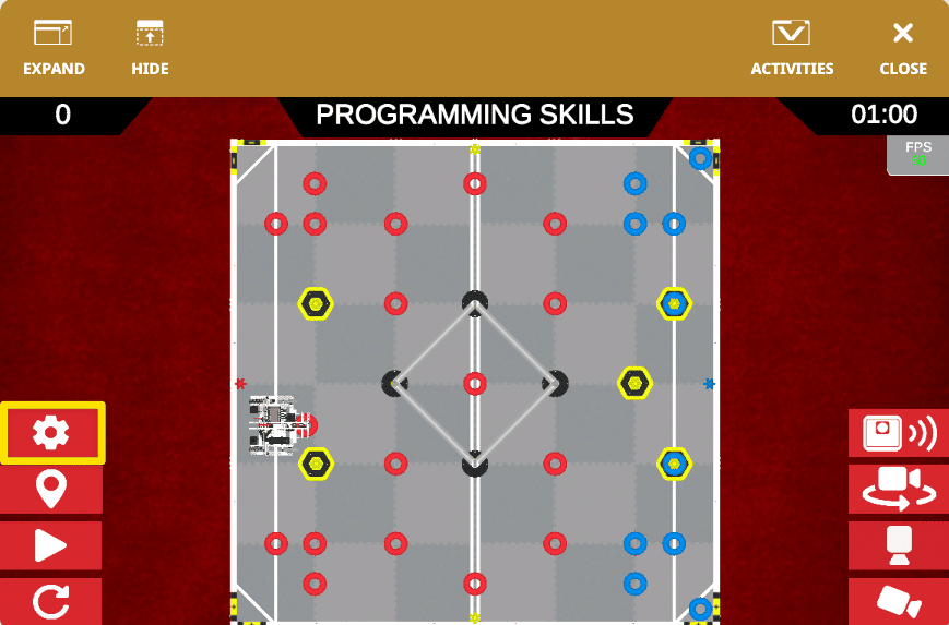 Playground Window controls for field side, autonomous settings, and match timing