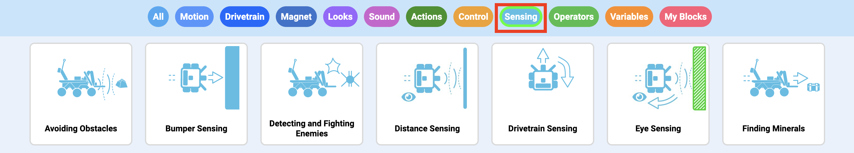 VEXcode VR error message with troubleshooting guidance for sensor-related coding issues