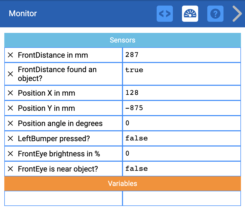 VEXcode VR sensor troubleshooting steps for checking sensor values and project logic