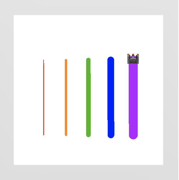 Comparison of pen width settings showing thin, medium, and thick lines drawn by the VR Robot
