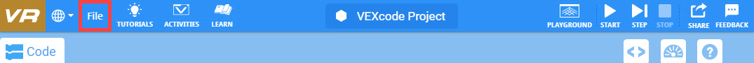 Menu for opening example Python projects in VEXcode VR