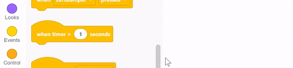Event category selected in the Blocks palette while scrolling through block categories