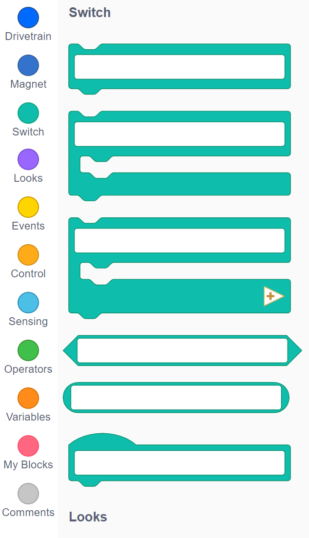 VEXcode VR Switch interface with options to open Blocks or Python projects