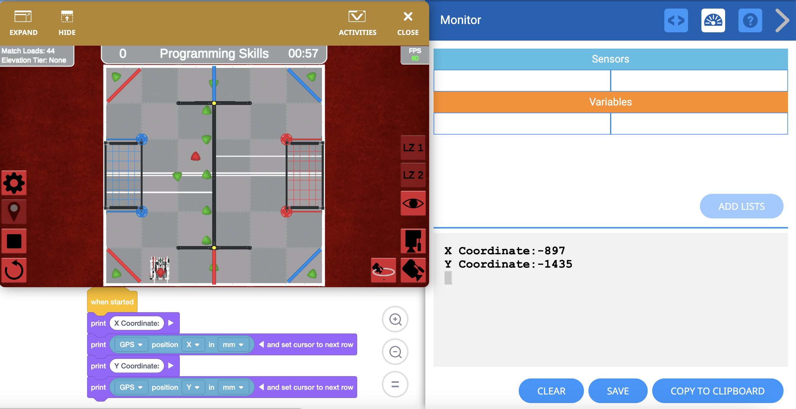 VEXcode VR workspace with the VRC Over Under Playground selected and the virtual robot on the field