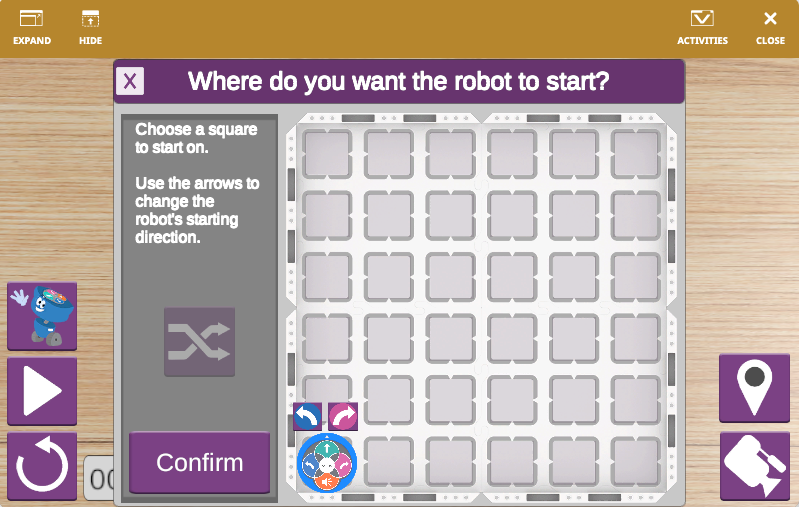 VR 123 robot at its starting position in the Playground with the Start block and Drive for block shown in VEXcode VR