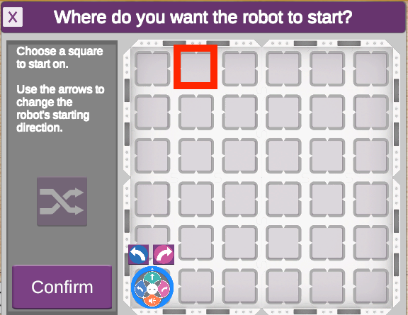 VR 123 Robot in its starting position on the VEXcode VR Playground with a project ready to run