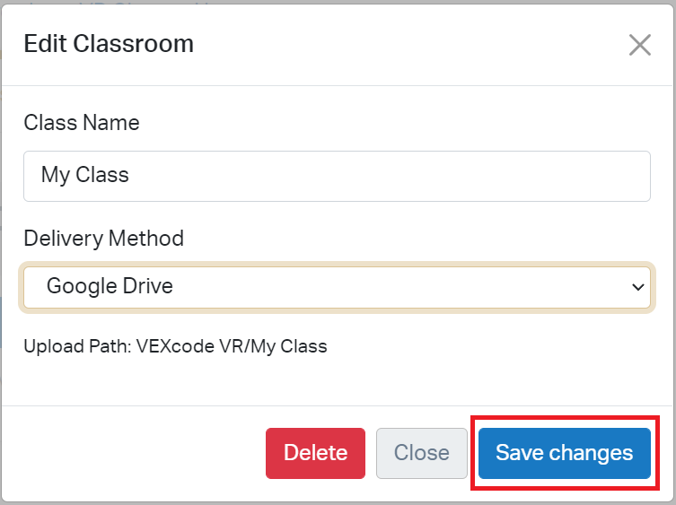 Share button in VEXcode VR for sending a project to another user