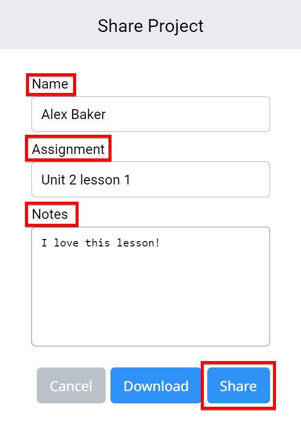Project sharing menu in VEXcode VR with options to invite collaborators and manage access settings