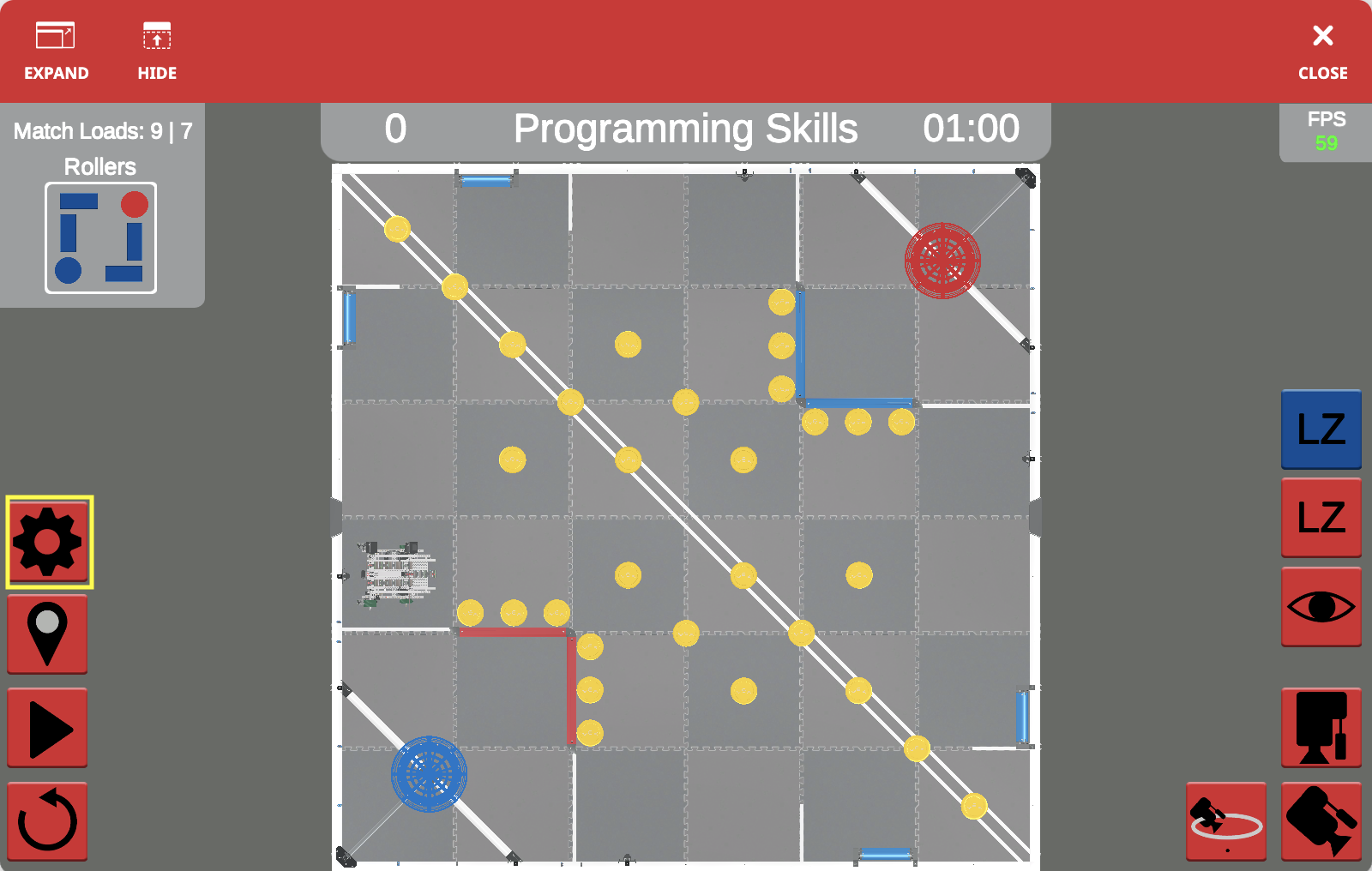 VEXcode VR workspace showing blocks used to program the V5RC Spin Up Playground robot