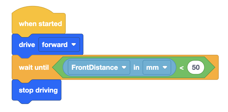 Front-facing Distance Sensor location on the VEXcode VR robot