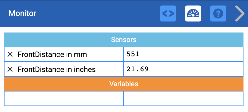 VEXcode VR robot showing the Distance Sensor location and other main components