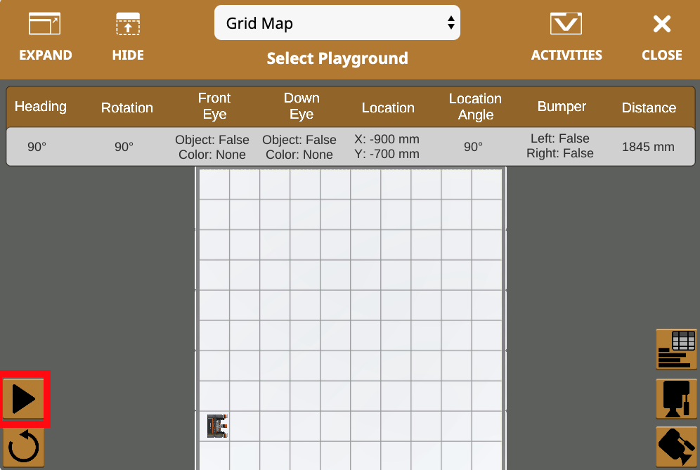 Start button to run the Python project in VEXcode VR