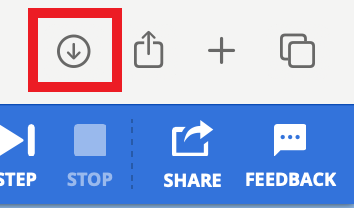 Download button in the VEXcode VR toolbar on macOS