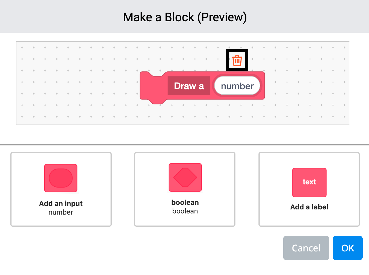 Delete the selected input from the My Block settings menu