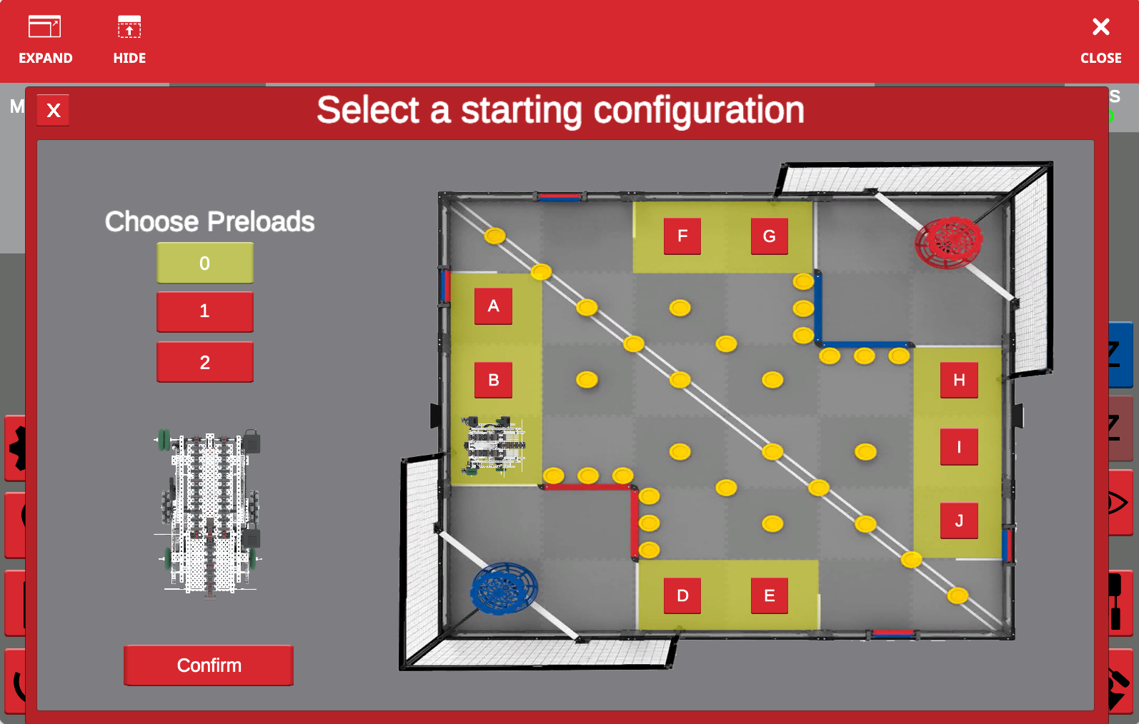 VEXcode VR Playground showing the V5RC Spin Up field and block-based coding workspace