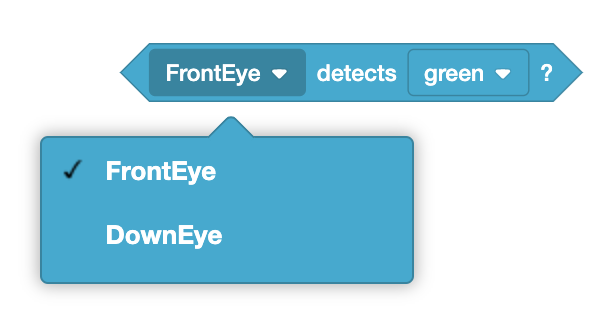 Eye Sensor location on the front bumper of the VEXcode VR robot