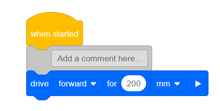 Comment block added to a VEXcode VR block stack