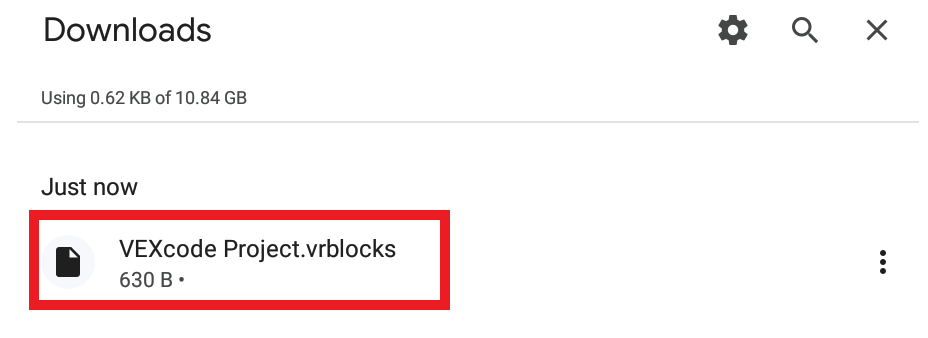VEXcode VR menu showing the Save to your device option on Android