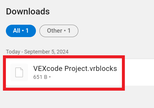 Project menu option to save a VEXcode VR project to your Android device