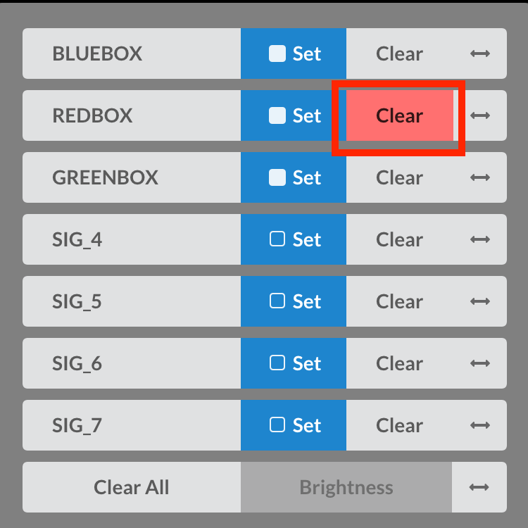 Vision Sensor settings with Clear button highlighted to remove an existing color signature.