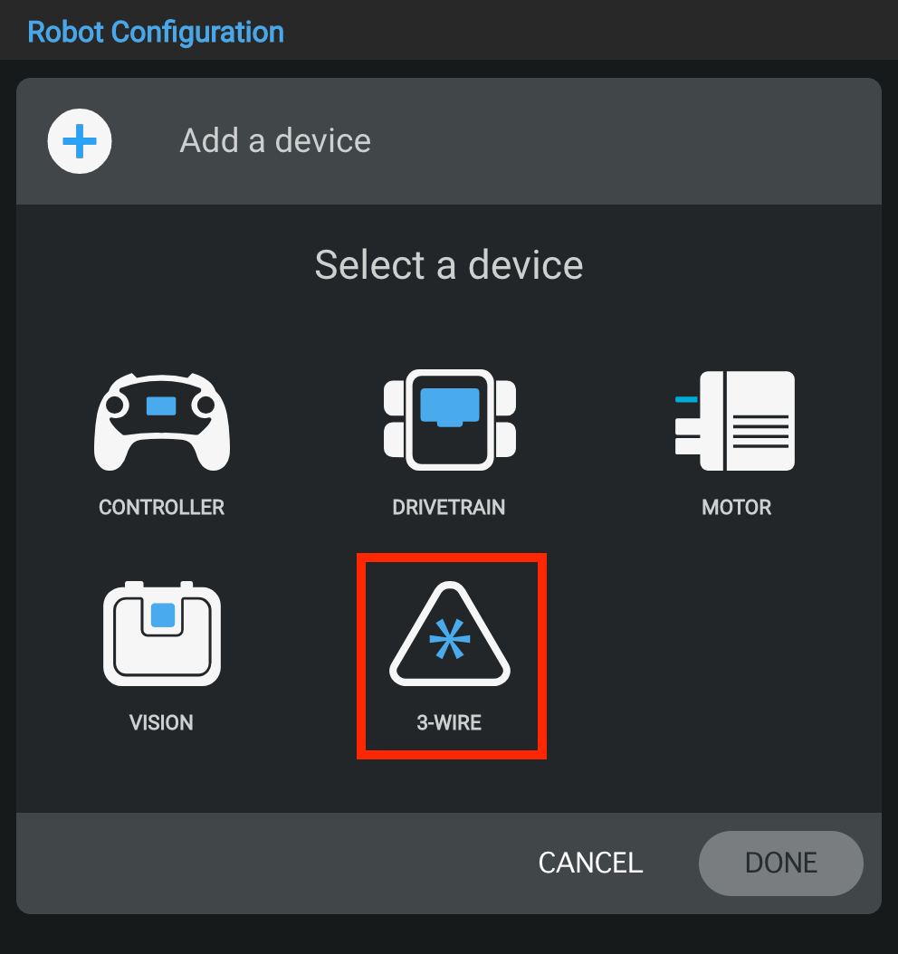 Device selection window with the 3-Wire option highlighted.