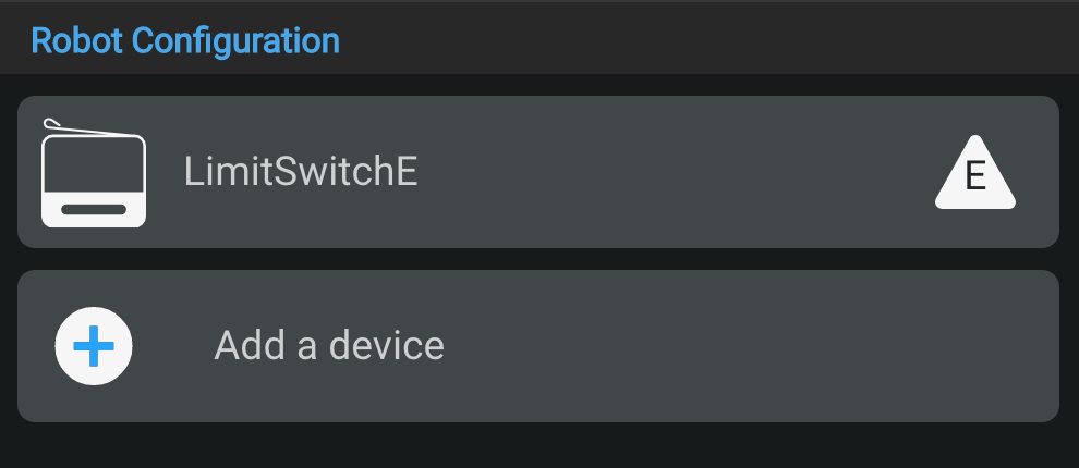 Robot Configuration window showing the Limit Switch device to change its port.