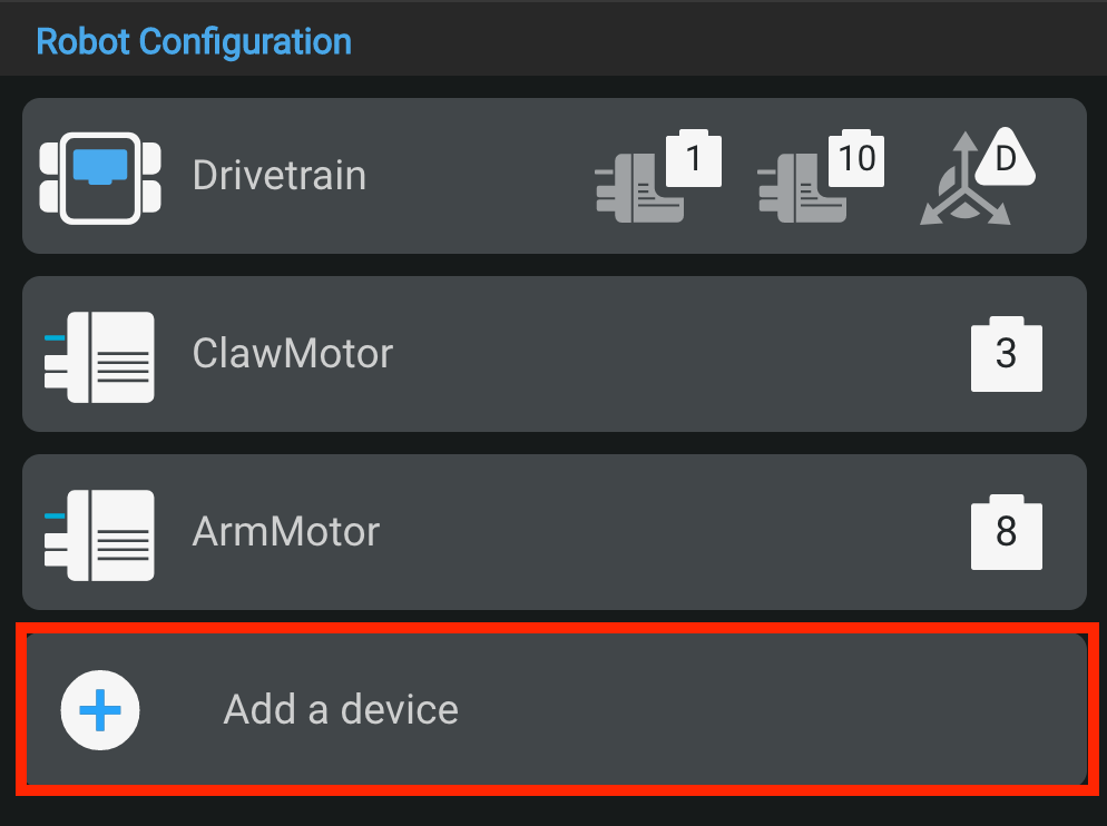 VEXcode Pro V5 Robot Configuration menu is open and the ‘Add a device’ option is highlighted.